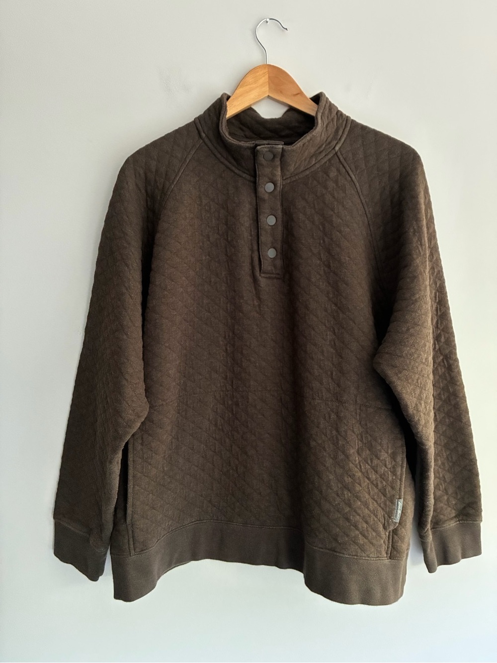 Eddie Bauer Brown Quilted Snap-Placket Pullover Extra Large